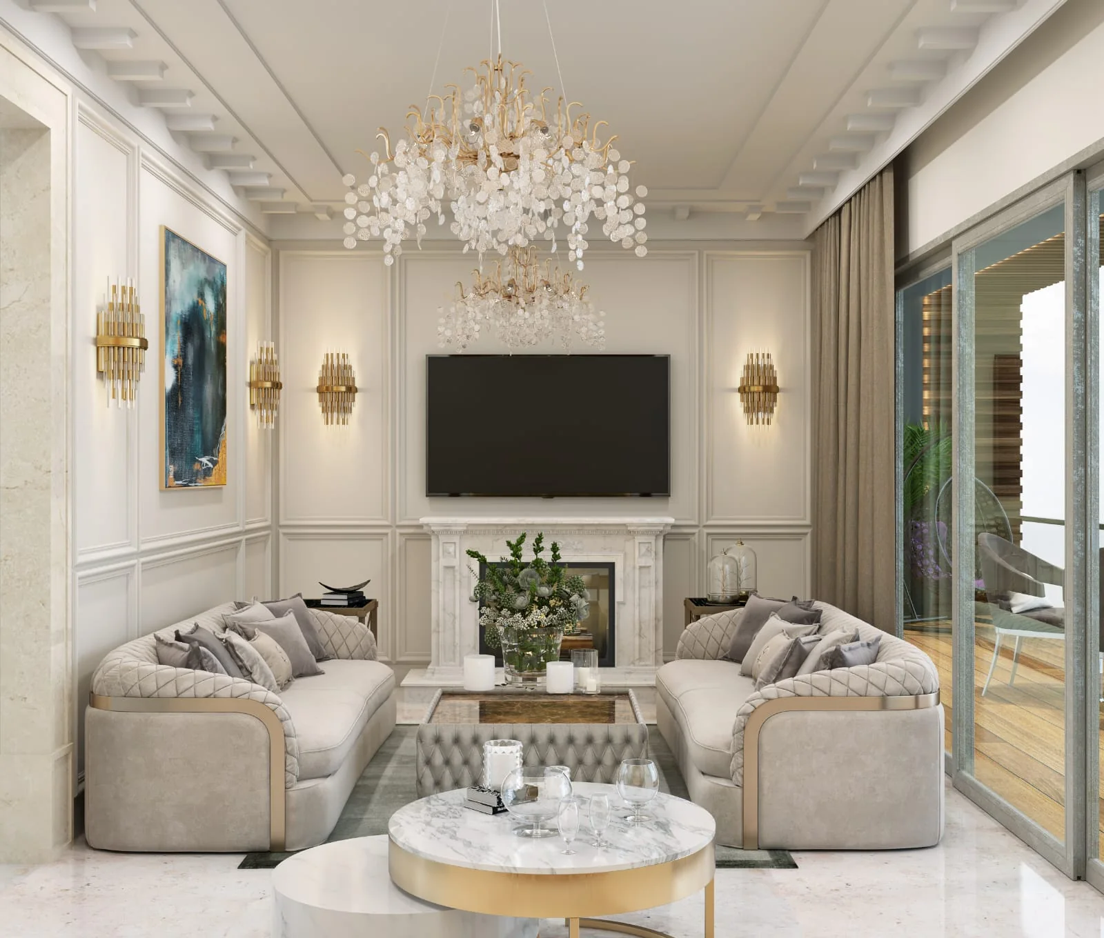 Living room as it appears inside the real-time build